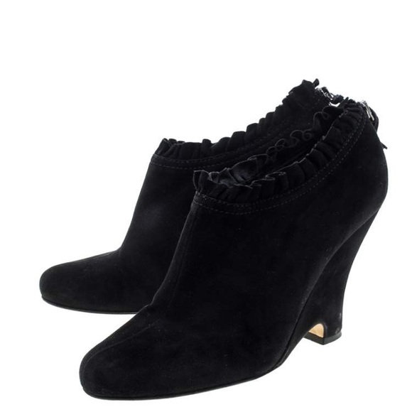 Miu Miu size IT 41 black suede wedge ankle booties minimally warn - Picture 3 of 7